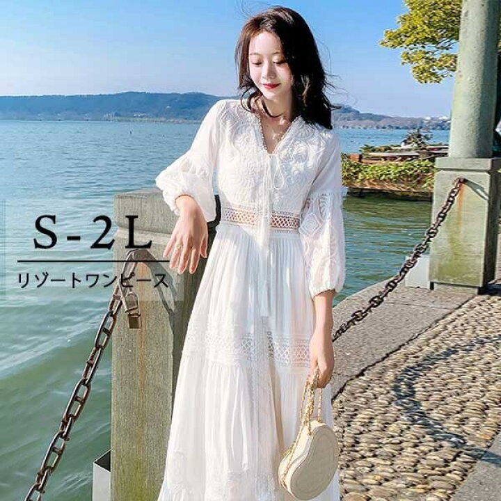 楽天市場】白ワンピース ハワイアン リゾートワンピース 大人可愛い  