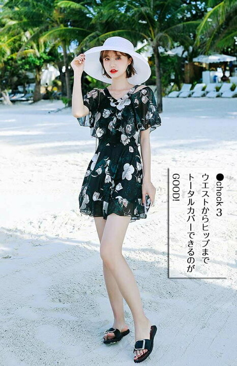 ワンピース水着 レディース 水着 袖あり 体型カバー 韓国 可愛い 花柄 肩出し 総柄 3L 4L オフショルダー ワンピース 女性用 痩せる 盛れる 温泉 ビーチ 背中だし セクシー フリル 大人 韓国風 黒 df137n1n1n1 フルグレース 水着 袖なし 花柄 韓国風 ワンピース 可愛い