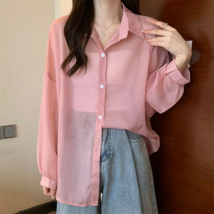 楽天市場】6色 シアーシャツ 透け感 レディース 日焼け止め ブラウス  