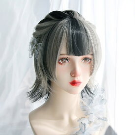 ウィッグ レディース フルウィッグ ショート ストレート 姫カット メッシュ ぱっつん前髪 前髪あり 可愛い かわいい 大人用 コスプレ ロリータ ゴスロリ コスチューム 原宿風 仮装 超自然 かつら wig Lolita 小顔 文化祭 イベント 学園祭 ハロウィン dq113n1n1c6