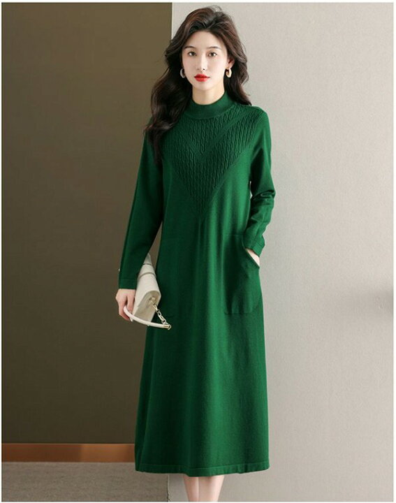 楽天市場】ニットワンピース レディース ハイネック ロング ワンピース  