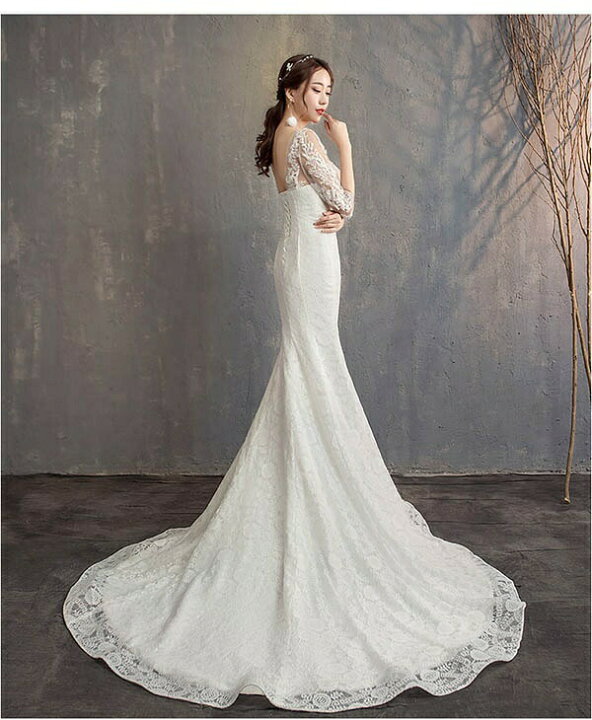 楽天市場】花嫁 ウェディングドレス フィッシュテール 小さいサイズ 袖  