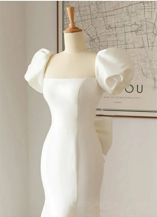 楽天市場】花嫁 ウェディングドレス ファスナー パフスリーブ  