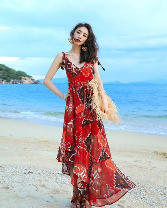 楽天市場】ハワイ リゾートワンピース マキシ丈 Vネック ノースリーブ  