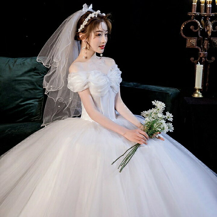 楽天市場】花嫁 ウェディングドレス オフショルダー 袖あり ボリューム  