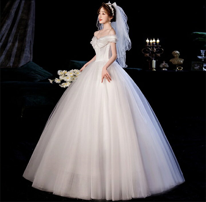 楽天市場】花嫁 ウェディングドレス オフショルダー 袖あり ボリューム  