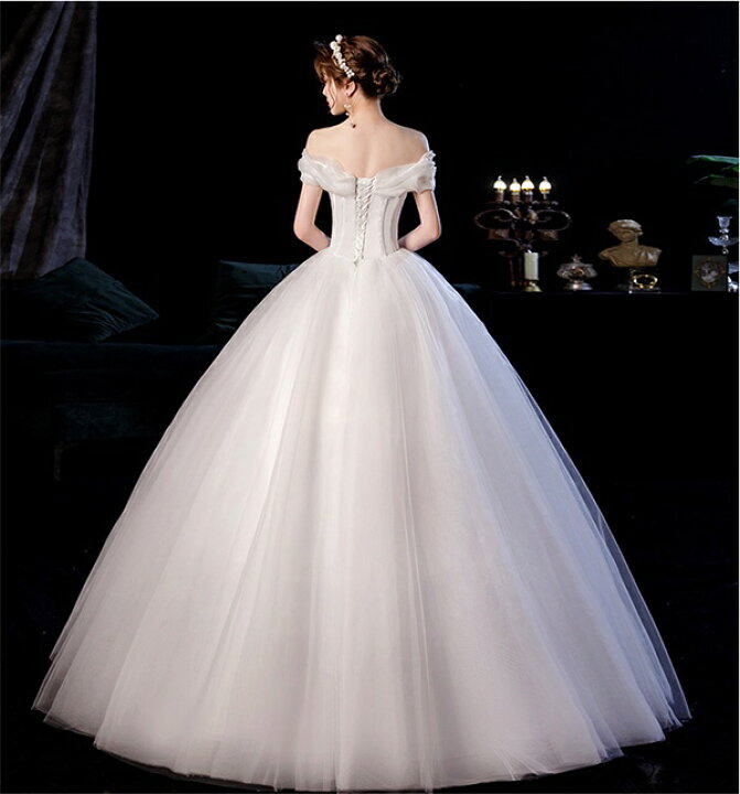 楽天市場】花嫁 ウェディングドレス オフショルダー 袖あり ボリューム  