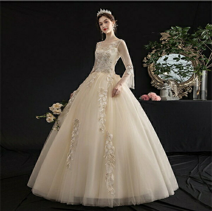 楽天市場】花嫁 ウェディングドレス Aライン 袖あり 長袖 アンブレラ  