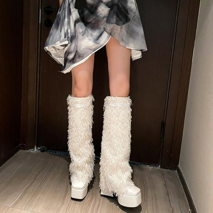 楽天市場】ロングブーツ レディース 厚底 太ヒール ふわふわ もこもこ 