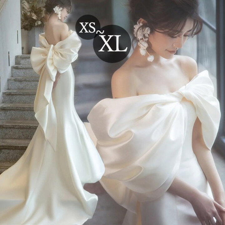 楽天市場】ウェディングドレス ロングドレス 大きいリボン サテン 背中  