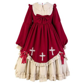 クラロリ ゴシックロリィタ ゴスロリ ロリータ ワンピース メイド服 コスプレ衣装 ロング ハイウエスト コスチューム リボン 長袖 袖付き クリスマス ハロウィンコスプレ 仮装 学園祭 文化祭 シスター 合唱 イベント dd138x1x1c6