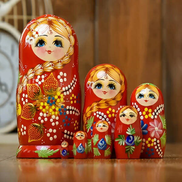 マトリョーシカ ロシア 人形 民芸品 土産物 手作り人形 手描き オブジェ 7個組20cm インテリア雑貨 洋風 ギフト プレゼント 北欧雑貨  伝統工芸 おもちゃ 飾り 誕生日 キッズ 子供 部屋 ハロウィン クリスマス ピンク 赤 ja052x1 | フルグレース