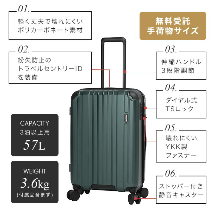 楽天市場】スーツケース 57L 大容量 Mサイズ BERMAS バーマス 