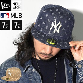 キャップ ニューエラ NEWEAR 59FIFTY メンズ 深め モノグラム LA NY ドジャース ヤンキース キャップ 帽子 フラットバイザー 大きいサイズ コットン 綿 刺繍 ロゴ 派手 おしゃれ 柄 春 夏 日よけ ストリート 7 1/2 7 1/4 59.6cm 57.7cm 14109887 14109903 ブランド 正規品