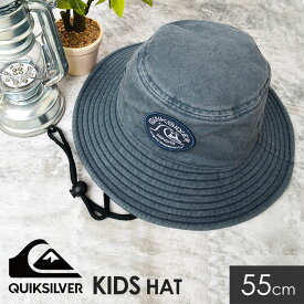 バケットハット キッズ 男の子 ブランド QUIKSILVER クイックシルバー キッズハット ハット サファリハット 55cm 帽子 かっこいい 女の子 子ども 子供 ユース シンプル おしゃれ 小学生 小学校 春夏 軽量 あご紐付き 熱中症対策 日焼け対策 ウォッシュ加工デニム ロゴ