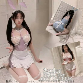 ランジェリー 下着 レース バニーガール 穴あき セクシー 透ける 過激 オールインワン バニー メイド 3色 フリル うさぎ コスプレ 衣装 仮装 おしゃれ 可愛い レディース 大人 女性 コスチューム Tバック エロい