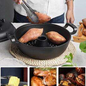 焼き芋機 南部鉄器 両手鍋 ガスコンロ対応 ih対応 直火 大型 焼き鍋 蓋付き 熱伝導が早く錆びにくい 鋳鉄鍋 IH200V/ガスコンロ対応 一体成型 多機能焼芋鍋 速い熱伝導 焦げ付き防止 焼き芋器 焼き 芋 コーン 栗 家庭用 業務用