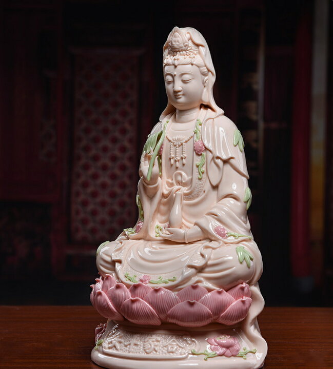 楽天市場】仏像「観世音菩薩」 蓮の花 観音 28cm 陶磁器 繊細 極上珍品  