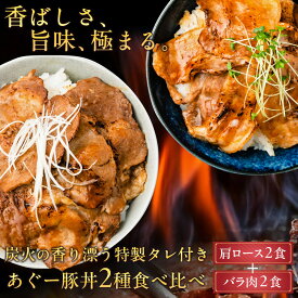 沖縄味くーたー 黒糖炭火ダレ あぐー豚丼2種食べ比べ（肩ロース・バラ肉各2食） 4人前 炭火の香り漂う特製タレ付き 沖縄 あぐー豚 丼セット プレゼント ギフト 送料無料