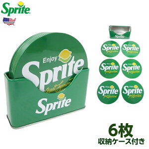 スプライト コースター セット 6枚入り 収納ケース付き 金属 おしゃれ かわいい 丸型 緑 収納ケース 収納 滑り止め コルク アメリカン雑貨 アメリカ雑貨 プレゼント ダイナー キッチン用品