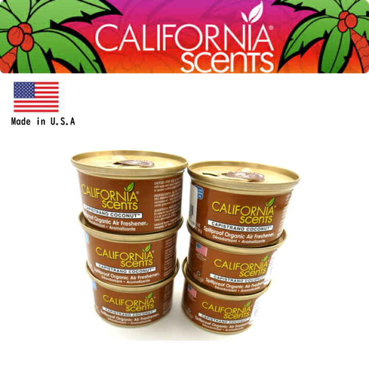 楽天市場 スーパーsale P5倍 芳香剤 カリフォルニアセンツ ミニ缶 ココナッツ 6個セット 置き型 固形タイプ Made In U S A 車 用芳香剤 エアーフレッシュナー 室内芳香剤 アメリカ製 California Scents Air Fresher 父の日 ギフト 早割 Fun Funny ミニカー