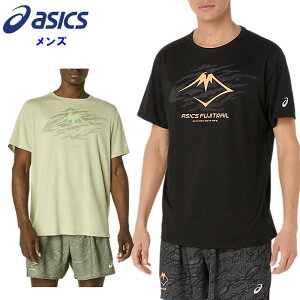 クーポン配布中『お買い物マラソンは20時〜P2倍』 アシックス メンズ FUJITRAILロゴ半袖シャツ (トレイルランニング Tシャツ 運動 スポーツウェア トレーニングウェア ブラック カーキ asics 即