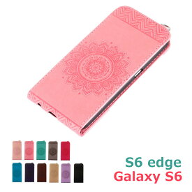 【当日発送可】 ≪ 在庫限り 縦型 手帳型 ギャラクシー ≫ Galaxy S6 edge スマホ ケース 財布型 花柄 エスニック 左利き 財布 カード入れ 二つ折り 大人女子 女性 ベルト スタンド カバー カバー型 カジュアル かわいい 合皮 レザー おしゃれ 革 多機種対応 可愛い 韓国