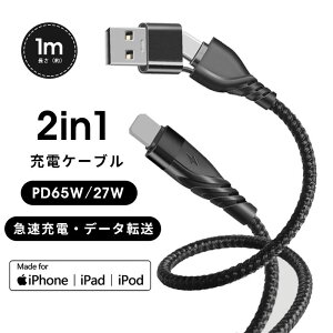 2 in 1 iPhoneP[u USB Type CLightningP[u iPhone[dP[u 3A}[d f[^] PDΉ 65W}[d [dP[u fh~ ܂Ȃ 480Mbps f[^] iCґg iPhone/iPad/iPod