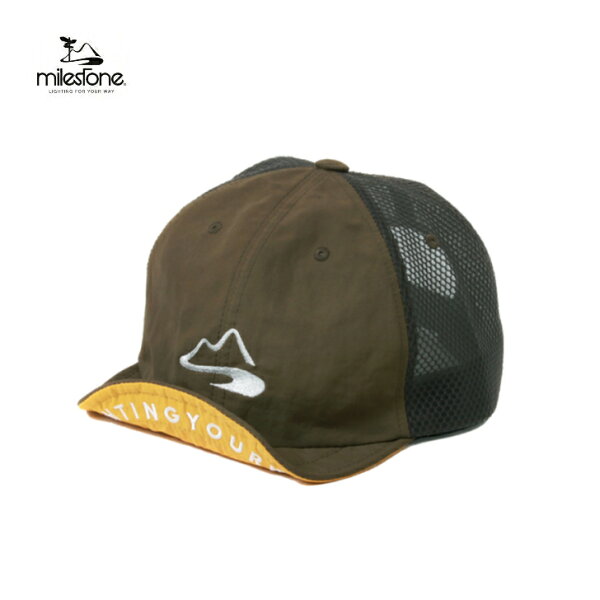 【milestone マイルストーン】milestone original cap オリジナルキャップ オリーブグリーン キャップ 帽子 ワイヤーブリム ツバ裏刺繍 LIGHTING YOUR WAY トレラン トレッキング アウトドア MSC-017