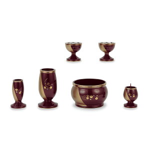 六具足 茜プレミアム 3寸 彫金入(ワインレッド) 具足 ミニ仏具 モダン コンパクト リン 現代仏壇 高級 おしゃれ 感動葬儀。FUNE フューネ