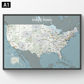アメリカ地図ポスター [フレーム付き] A1