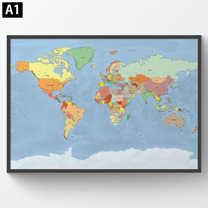 楽天市場 世界地図 ポスター スタンダード A1 フレーム付 大型 841 594mm 英語版 インテリア シック デザイン Fungoal