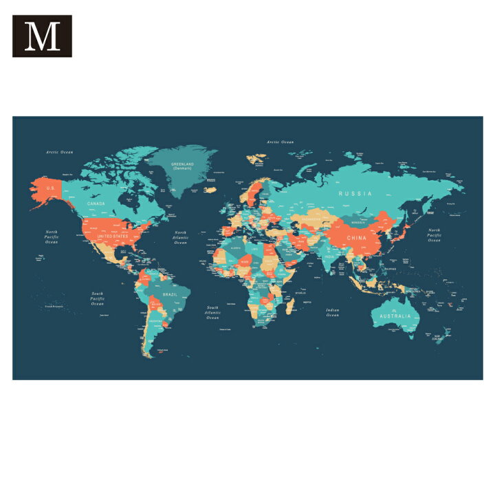 楽天市場 世界地図 ポスター ネイビーシー M ラミネート加工 大型 1 070 600mm 英語版 World Map インテリア おしゃれ デザイン Fungoal