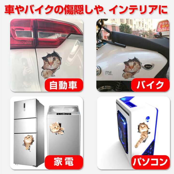 楽天市場 3d感のカーステッカー カッティングステッカー ウォールステッカー インテリアシール トリックアート だまし絵 飛び出す はがせる 車 バイク 壁 凹み キズ隠し かわいい インパクト 3dcat1521 ファンライフ楽天市場店