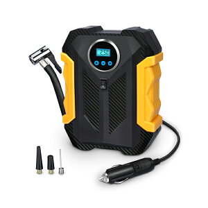 電動ポータブルエアーポンプ エアーコンプレッサー 150PSI LEDライト機能 DC12V アダプタ3種類付属 車メンテナン DAPP22L