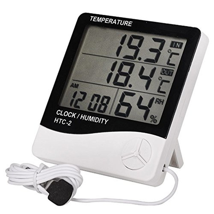 液晶デジタル温湿度計 時計表示 プレゼント アラーム 室内外2ヶ所の温度を同時計測 HTC-2 毎日がバーゲンセール