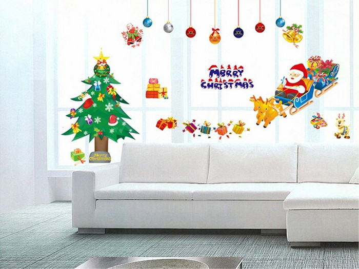 ウォールステッカー サンタさんとクリスマスツリー 無料 飾り 壁紙 サンタクロース クリスマス雰囲気 店舗 子供部屋 リビング Ay17 幼稚園壁飾りに