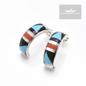 【FUNNY公式ストア】 ズニ族 インレイ ハーフフープ ピアス スターリングシルバー シルバー925 マルチカラー カラフル ターコイズ 天然石 キャッチ シンプル メンズ レディース ギフト プレゼント アクセサリー インディアンジュエリー イヤリング ファニー