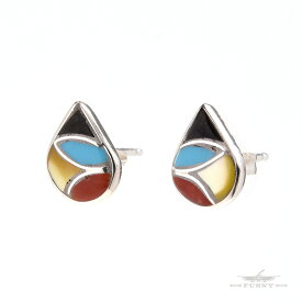 【FUNNY公式ストア】 ズニ族 インレイ スタッズ ピアス インディアンジュエリー シルバー925 マルチカラー ターコイズ イエロー シェル ブラック 天然石 レディース メンズ 誕生日 ギフト プレゼント シンプル キャッチ ドロップ しずく 小さめ ファニー