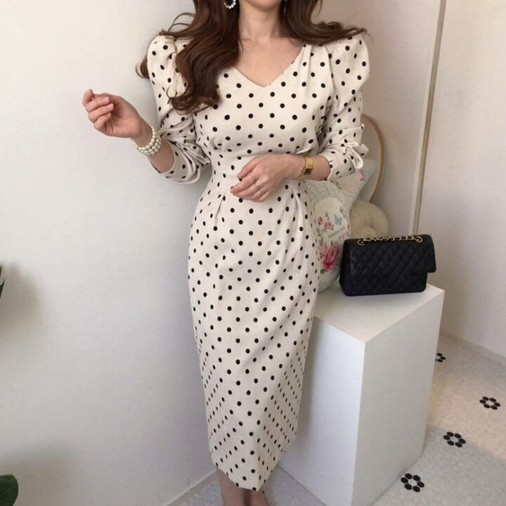 楽天市場】ワンピース ロング ワンピ レディース 送料無料 タイト 水玉  