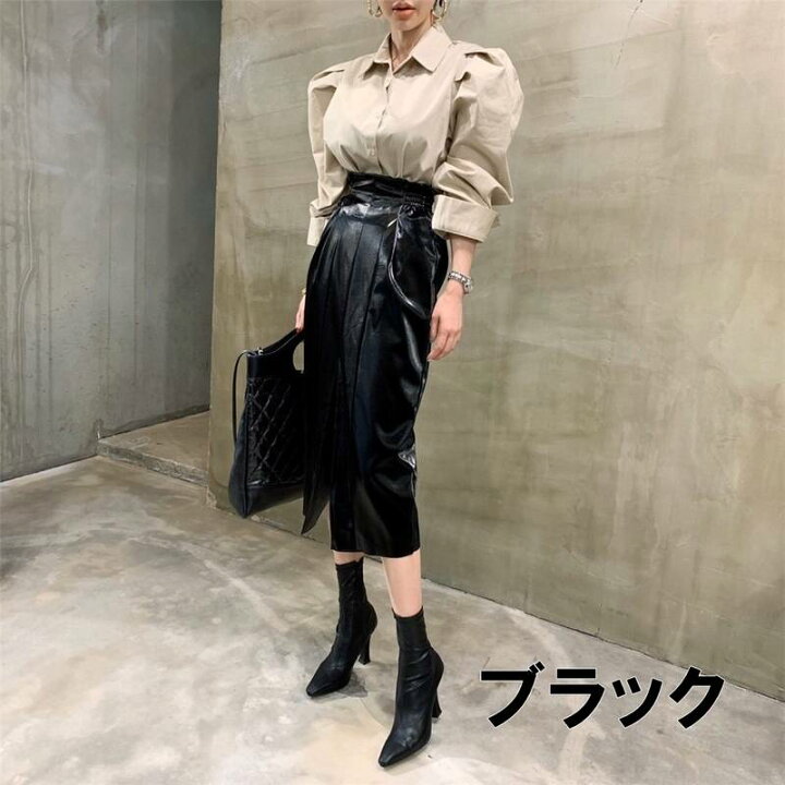 楽天市場 スーパーsale限定10 オフ スカート ミモレ丈 送料無料 3色 タイトスカート ペンシルスカート タック レザースカート ハイライズ ライン かわいい おしゃれ かっこいい レトロ メンズライク ボーイッシュ スポーティー 個性的 モード系 存在感 フリーサイズ