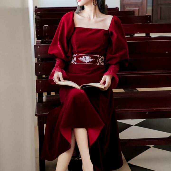 楽天市場 ワンピース ベロア ワンピ ドレス レディース 送料無料 長袖 ロング ミモレ丈 フレア パフスリーブ バルーンスリーブ ベルスリーブ シフォン スクエアネック ウエストマーク 刺繍 クリスマス パーティ エレガント S M L 赤 レッド 冬 Funny Bunny 楽天市場 ワンピース ベロア ワンピ ドレス レディース 送料無料 長袖 ロング ミモレ丈 フレア パフスリーブ バルーンスリーブ ベルスリーブ シフォン スクエアネック ウエストマーク 刺繍 クリスマス パーティ エレガント S M L 赤 レッド 冬 Funny Bunny