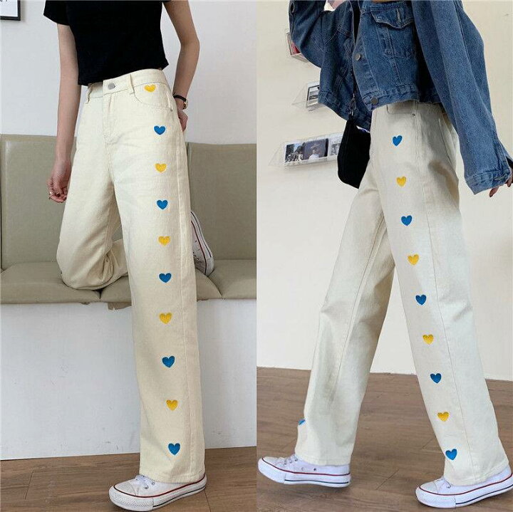 楽天市場】ハート柄 刺繍 デニム パンツ レディース ボトムス 送料無料  