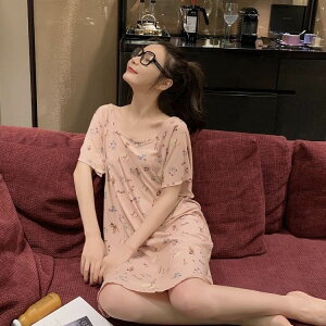 【FunnyBunny】 ルームウェア パジャマ ラブリー 半袖 カジュアル 薄手 部屋着 ナイトウェア 袖あり ミドル丈 キュート 襟なし レトロ ラフ こなれ感 セクシー 大人女子 スクエアネック 綿 シン