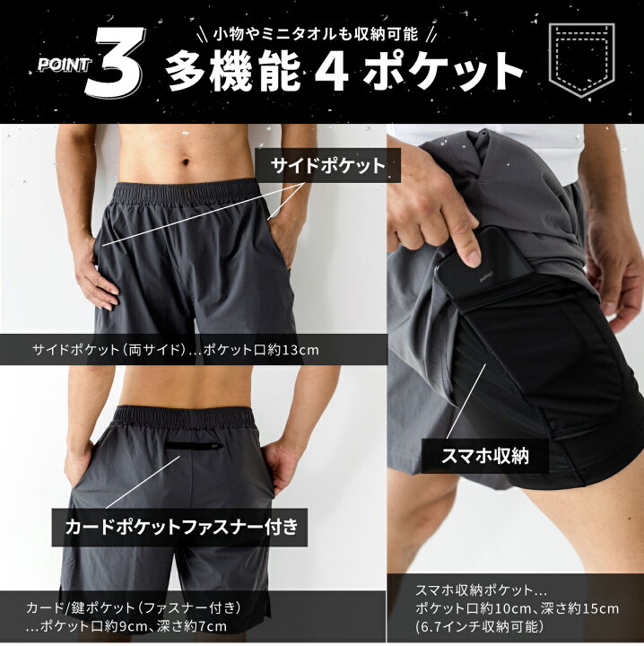 楽天市場 本日150円クーポン ハーフパンツ メンズ スポーツ ドライ パンツ 無地 ショートパンツ 吸汗 短パン 半ズボン ランニング ウェア トレーニング パンツ 加圧 レギンス コンプレッション インナー ポケット スマホ Iphone 春 夏 秋 Behe ベーエ