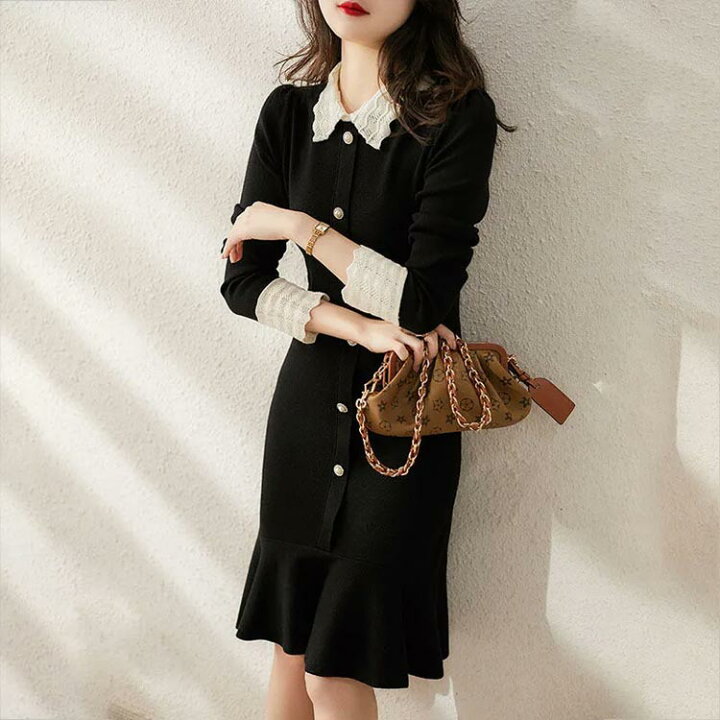 楽天市場】襟付き バイカラー ニットワンピース マーメイドニット  