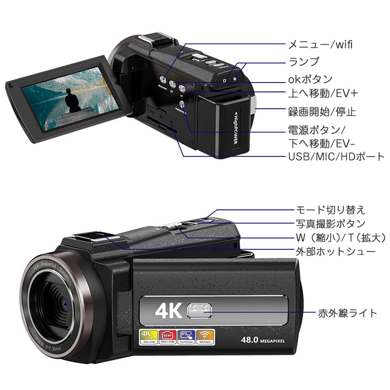 楽天市場】＼17580⇒16680☆150円OFF／ビデオカメラ 4K CMOSセンサー 