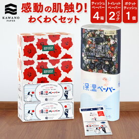 ＼詰め合わせ／河野製紙 わくわくセット［4箱＋2パック＋1パック］【トイレットペーパー ウォシュレット ボックス 箱 ポケット ティッシュ 日用品 まとめ買い ケース販売 箱買い 保湿 高級 国産 ソフト おしゃれ かわいい ギフト 誕生日プレゼント】