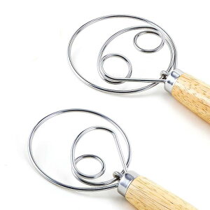 DIFENLUN デンマーク生地 ホイッシュ パンミキサー 2個パック ステンレススチール オランダ 泡立て器 ハンドミキサー 木製ハンドル キッチン ベーキングツール ケーキ デザート サワード生地