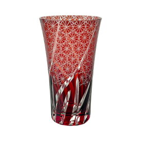 J-kitchens 郷愁 切子 グラス カップ ロング Φ8.6×14.8cm 400cc 乱彫小紋 レッド 美匠 Current Model